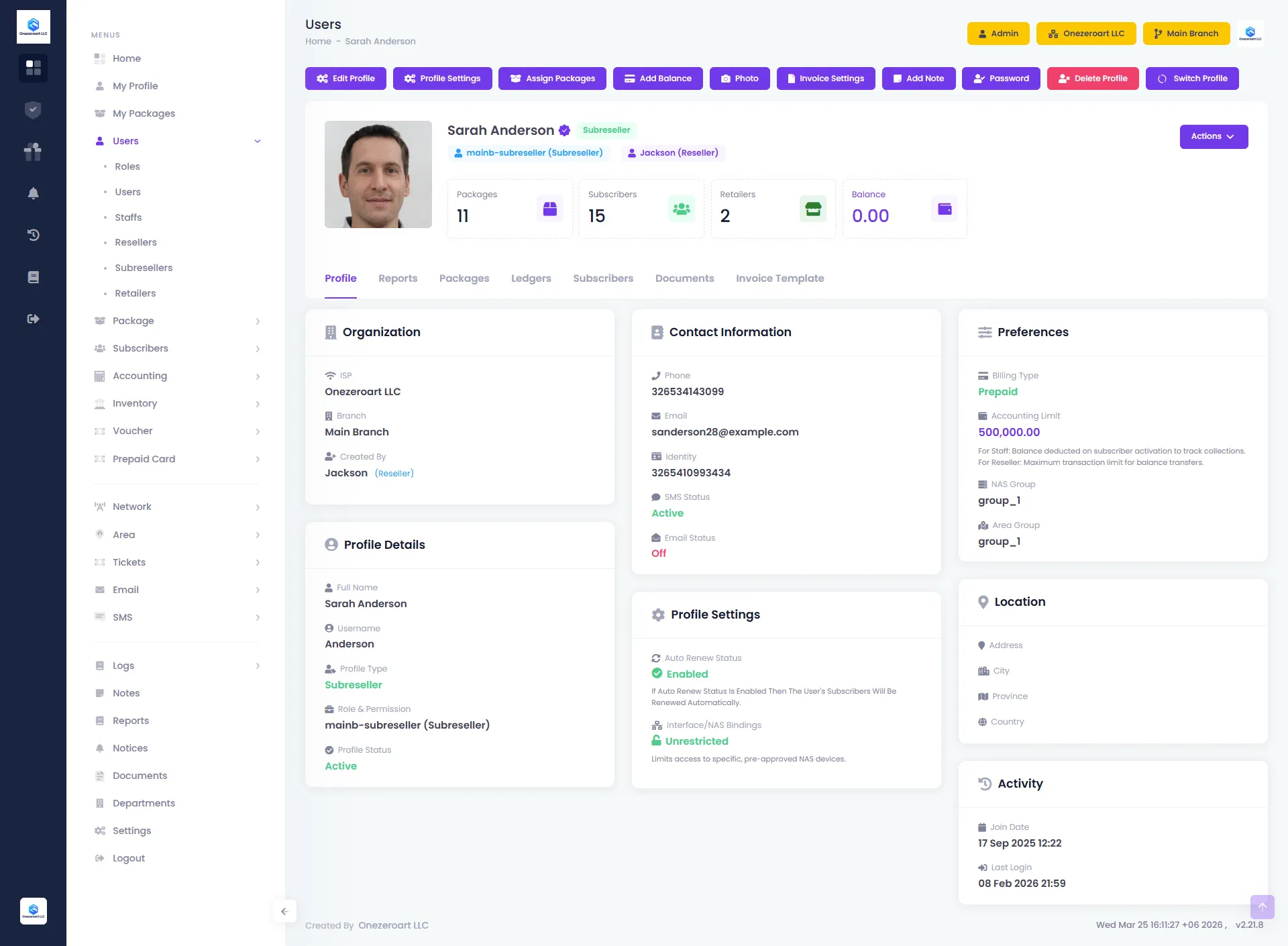 Sub-Reseller Profile